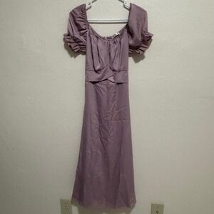 KIRUNDO Womens Dusty Lavender Satin Puff Sleeve Bow Back Midi Dress Medium